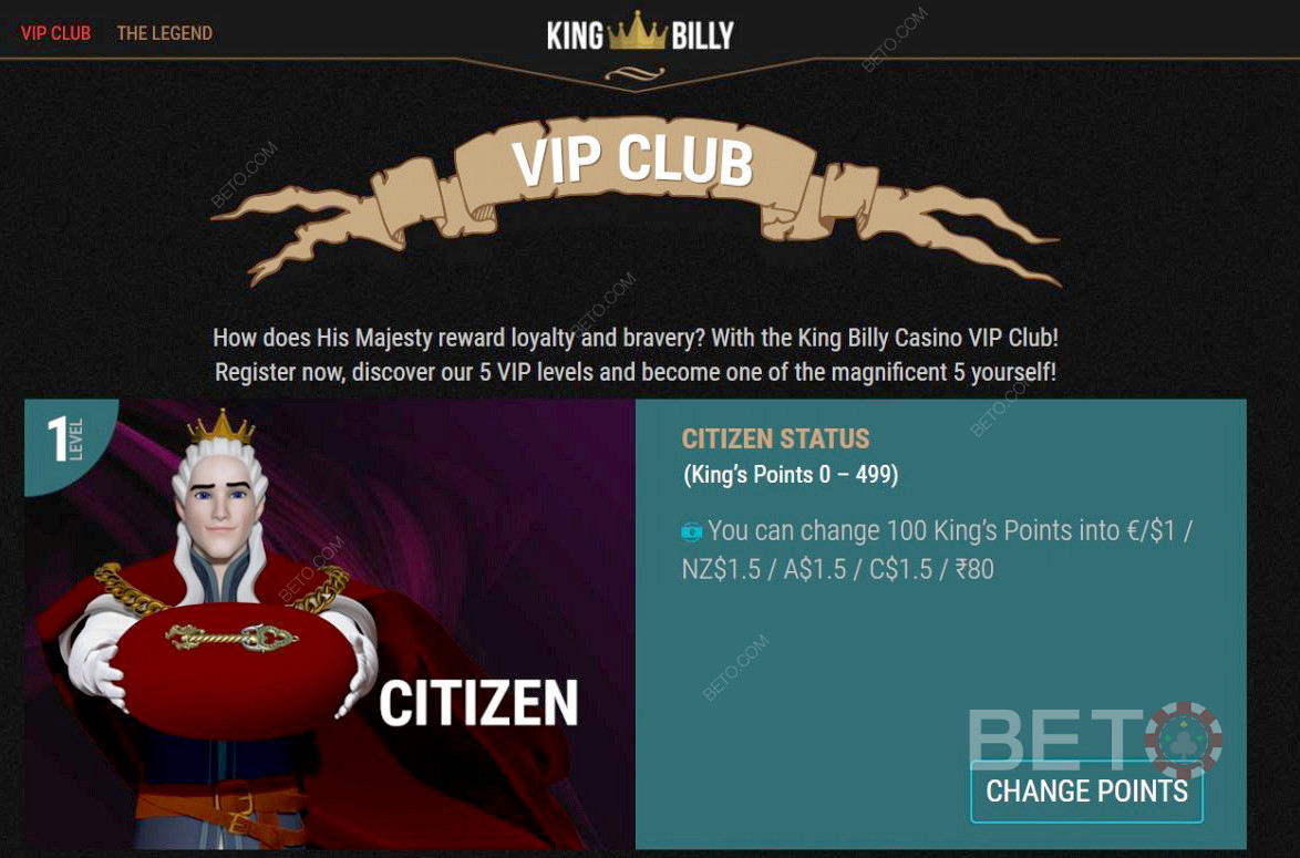 Beginnen Sie im Citizen Level von King Billy