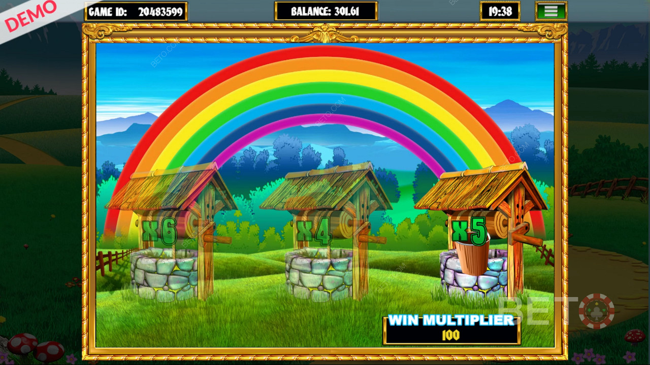 Wunschbrunnen-Bonus in Slingo Rainbow Riches Spielautomat