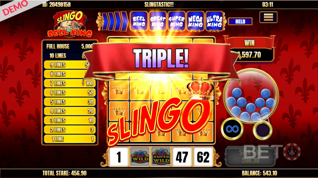 Dreifaches Slingo im Slingo Reel King-Spielautomaten