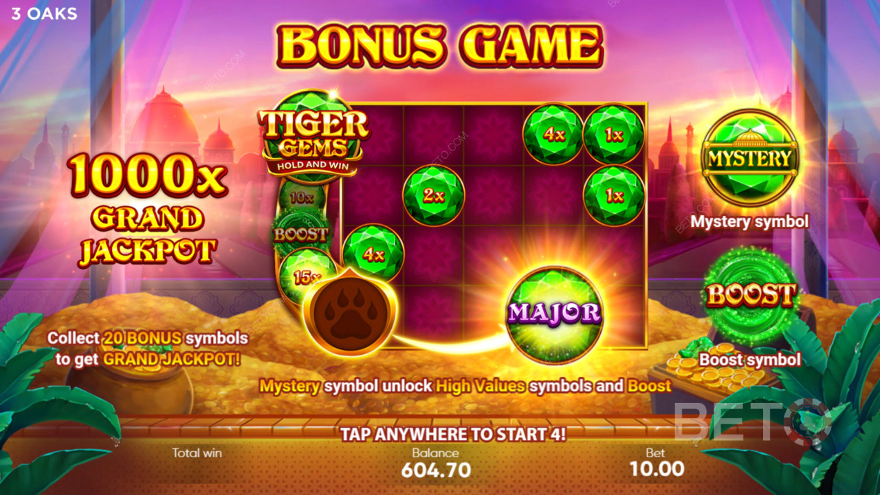 Erklärte Bonusfunktionen in Tiger Gems von 3 Oaks Gaming