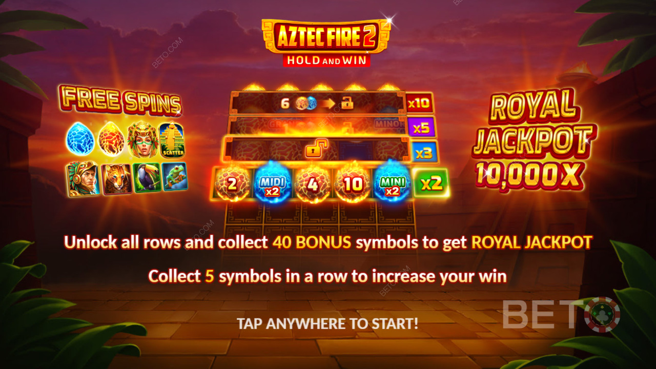 Erklärte Bonusfunktionen in Aztec Fire 2 von 3 Oaks Gaming
