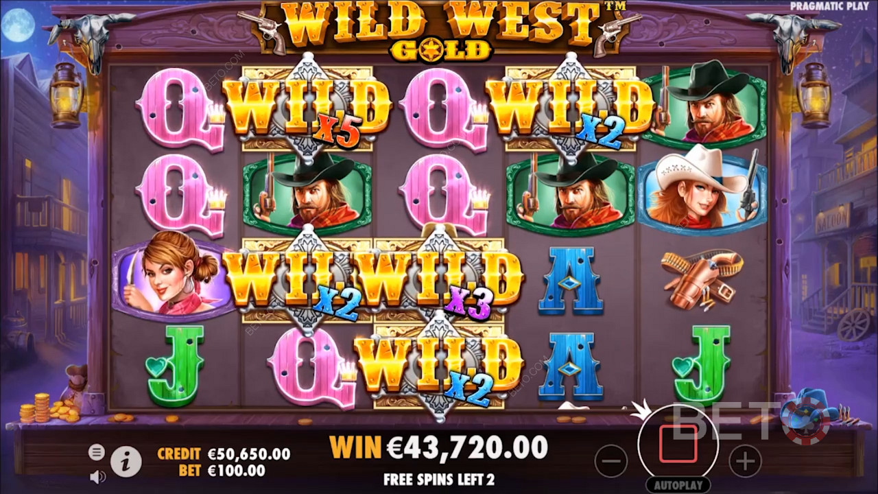 Farbenfrohe Symbole in Wild West Gold slot by Pragmatic Play