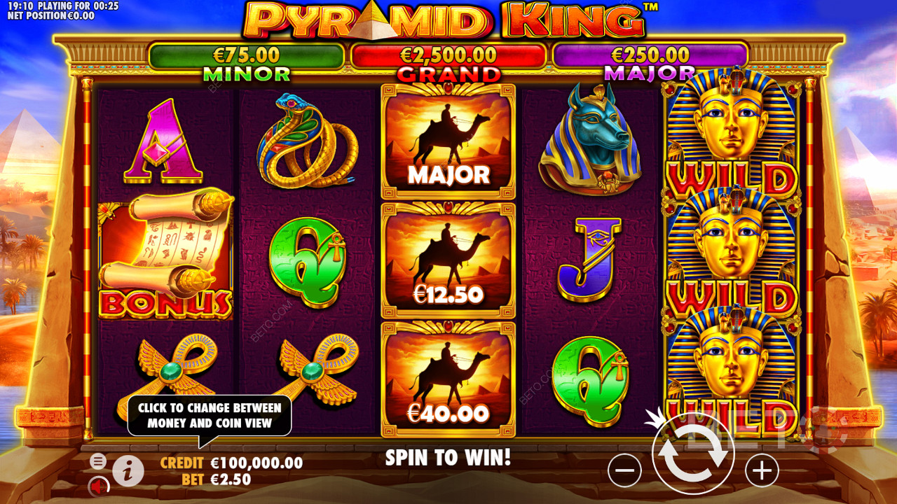 Genießen Sie den Ruhm der ägyptischen Pharaonen und gewinnen Sie Geldpreise am Spielautomaten Pyramid King