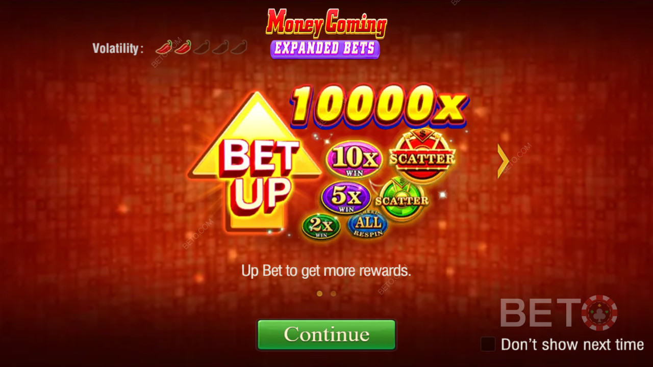Gewinnen Sie das 10.000-fache Ihres Einsatzes mit dem Video-Spielautomaten Money Coming Expanded Bets!