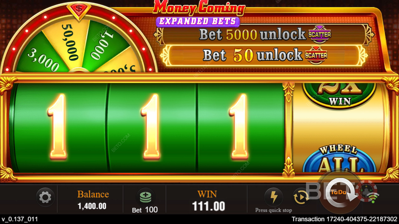 Erklärte Bonus-Features in Money Coming Expanded Bets von TaDa Gaming