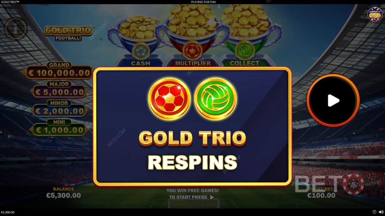 Erklärte Bonusfunktionen in Gold Trio: Fußball! von Playtech