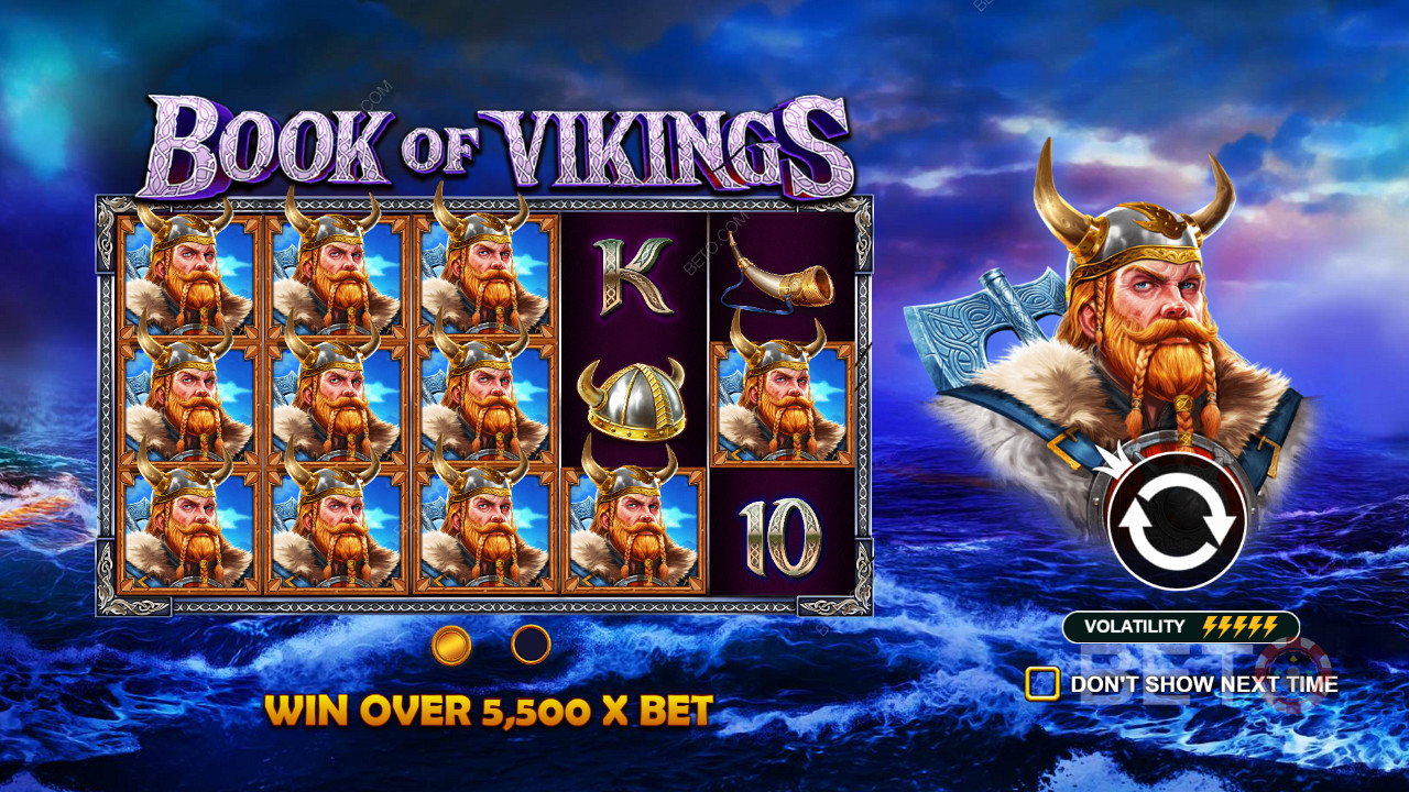 Gewinnen Sie beim hochvolatilen Book of Vikings-Spielautomaten Belohnungen im Wert von bis zum 5.500-fachen des Einsatzes