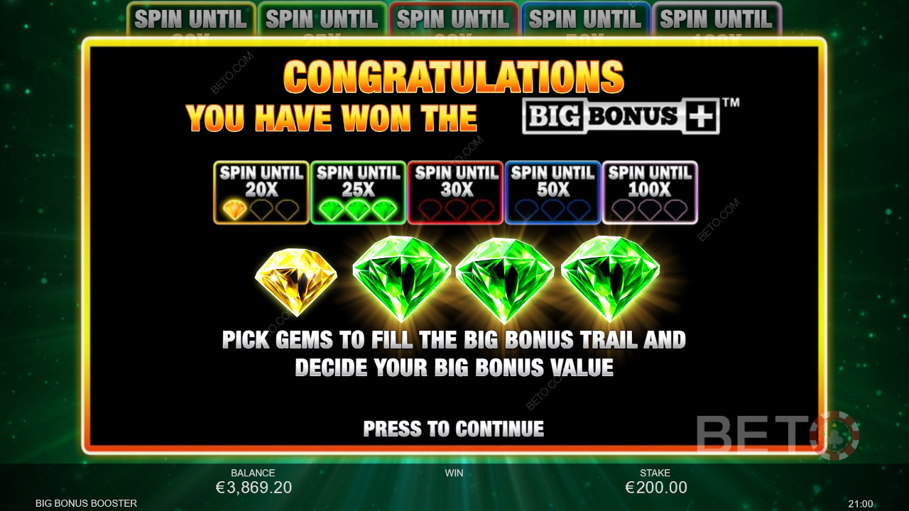 Bonusfunktionen erklärt in Big Bonus Booster von Inspired Gaming