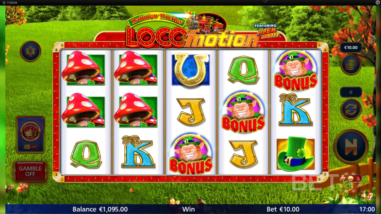 Die Bonusfunktionen werden auf Rainbow Riches Locomotion by Light and Wonder erklärt.