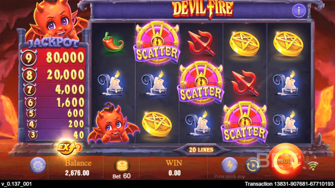 Erklärte Bonusfunktionen in Devil Fire von TaDa Gaming