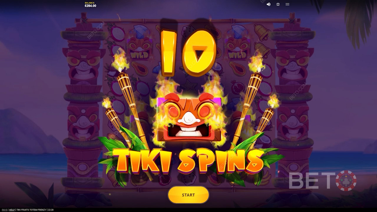 Genießen Sie 10 bis 15 Freispiele im Tiki Fruits Totem Frenzy-Spielautomaten