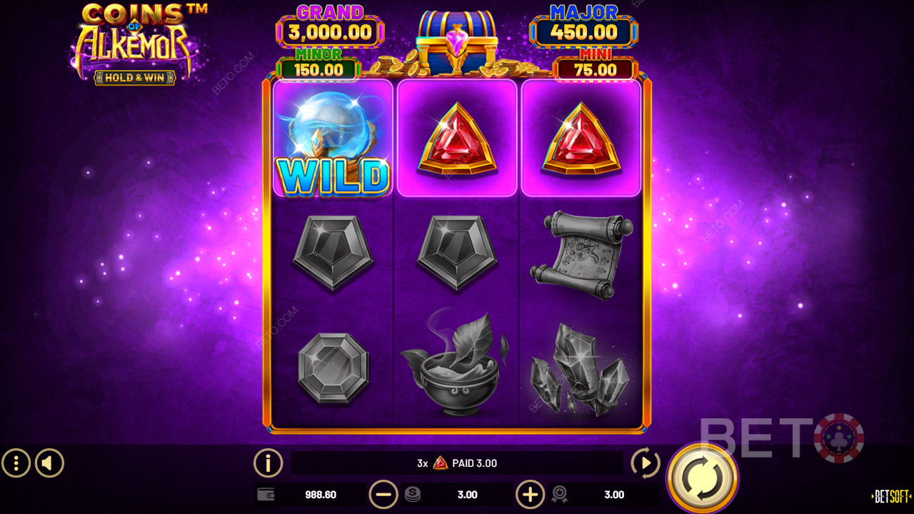 Erklärte Bonusfunktionen in Coins of Alkemor - Halten & Gewinnen von Betsoft