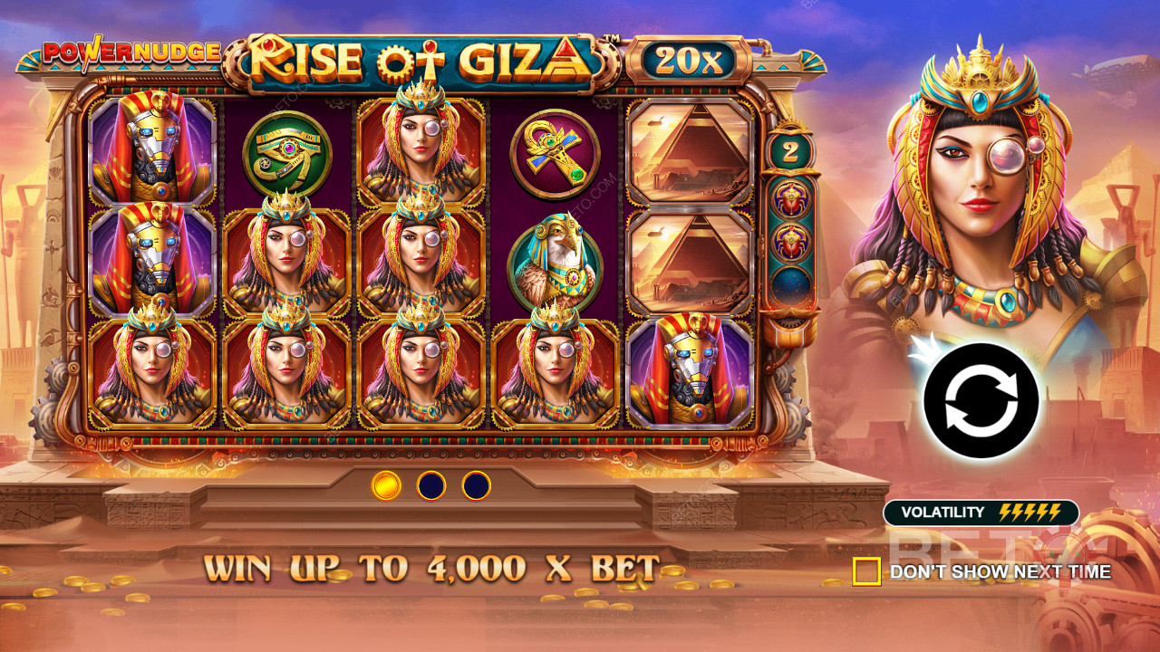 Gewinnen Sie das bis zu 4.000-fache Ihres Einsatzes beim Rise of Giza PowerNudge Online-Spielautomaten