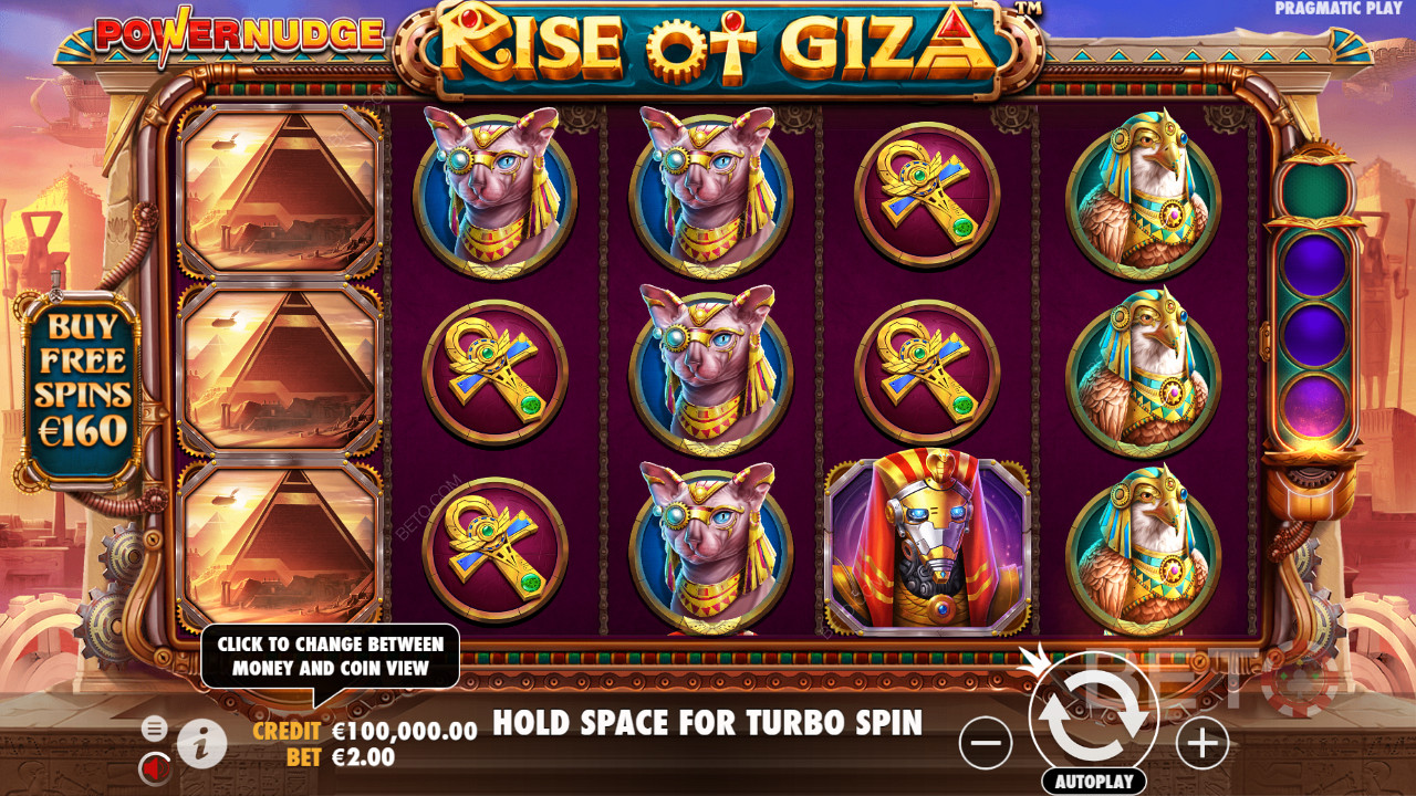 Zahlen Sie das 80-fache Ihres Einsatzes und kaufen Sie Freispiele im Rise of Giza PowerNudge-Spielautomaten
