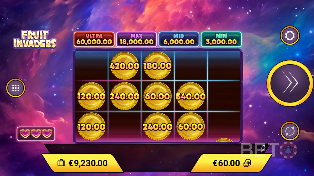 Erklärte Bonusfunktionen in Fruit Invaders von Amigo Gaming