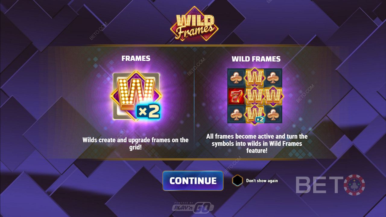 Starten von Wild Frames und Informationen über die Bonusfunktionen