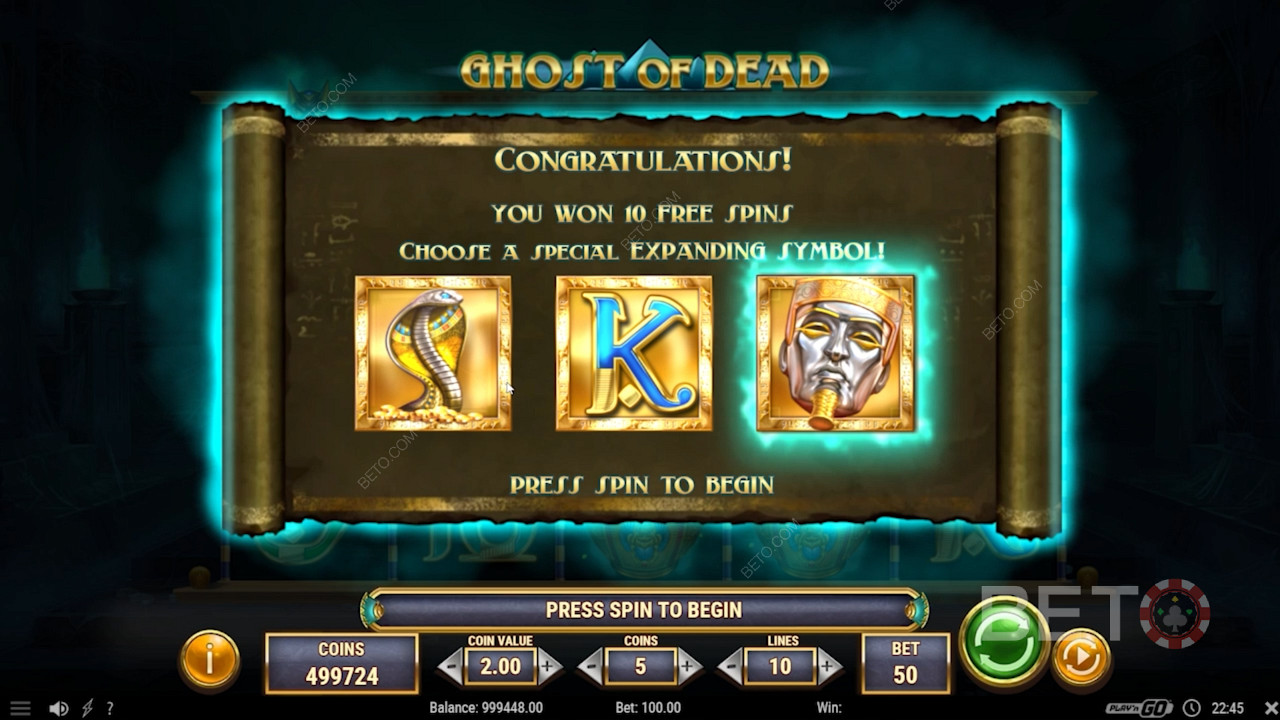 Auswählen des expandierenden Symbols in der Freispielrunde von Ghost of Dead