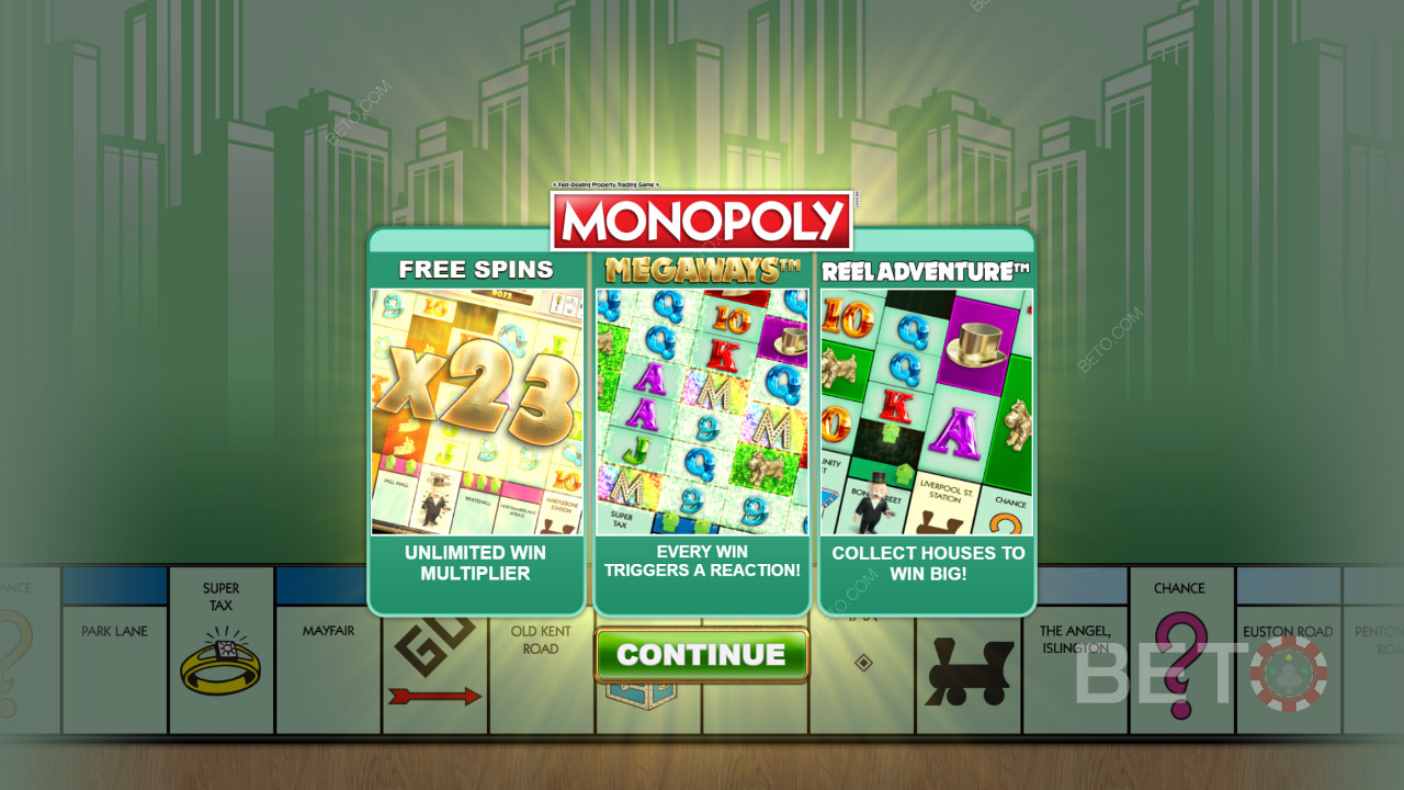 Startbildschirm von Monopoly Megaways