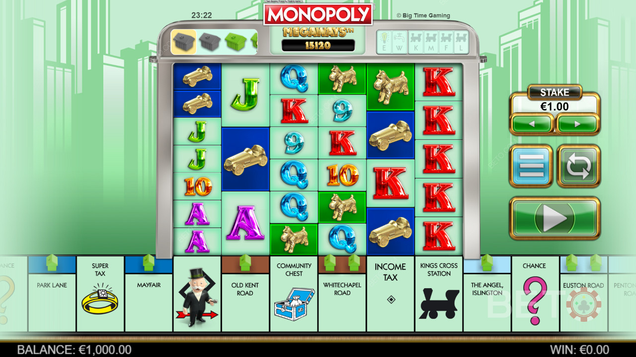 Megaways Spielfeld in Monopoly Megaways