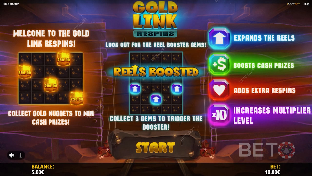 Der Intro-Bildschirm von Gold Digger zeigt Informationen zum Spiel
