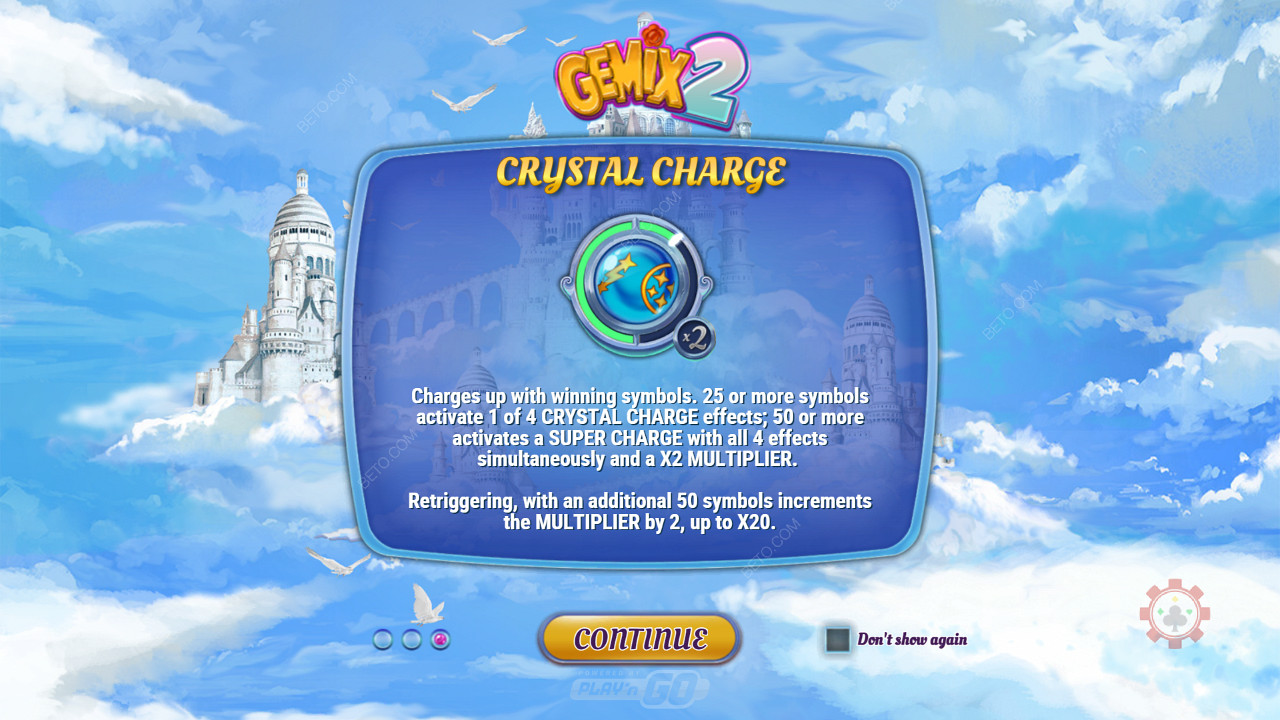 Laden Sie den Zähler mit Gewinnsymbolen auf und lösen Sie Crystal Charge-Effekte im Gemix 2-Spielautomaten aus.