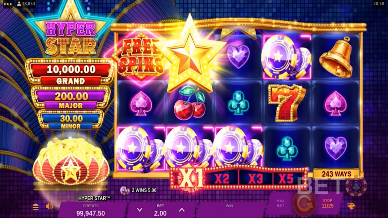 Die 3 Jackpot-Preise werden auf der linken Seite des Bildschirms während des Spiels angezeigt