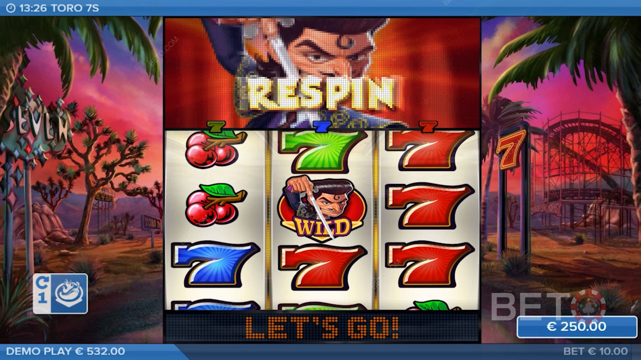 Erziele das Matador-Jokersymbol und genieße Respins im Toro 7s-Spielautomaten