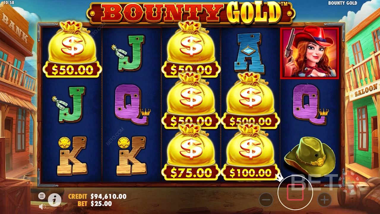 Geldsack-Symbole auf dem Gitter von Bounty Gold