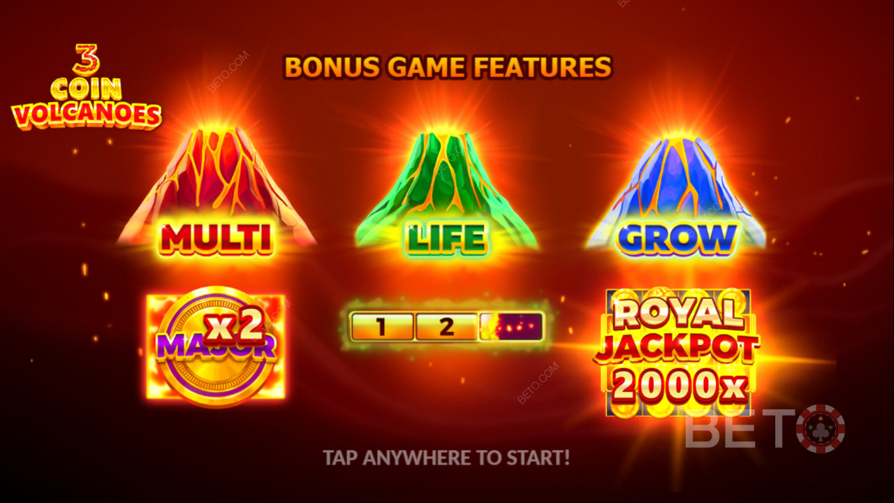 Gewinnen Sie das 2.000-fache Ihres Einsatzes im 3 Coin Volcanoes Slot Online!