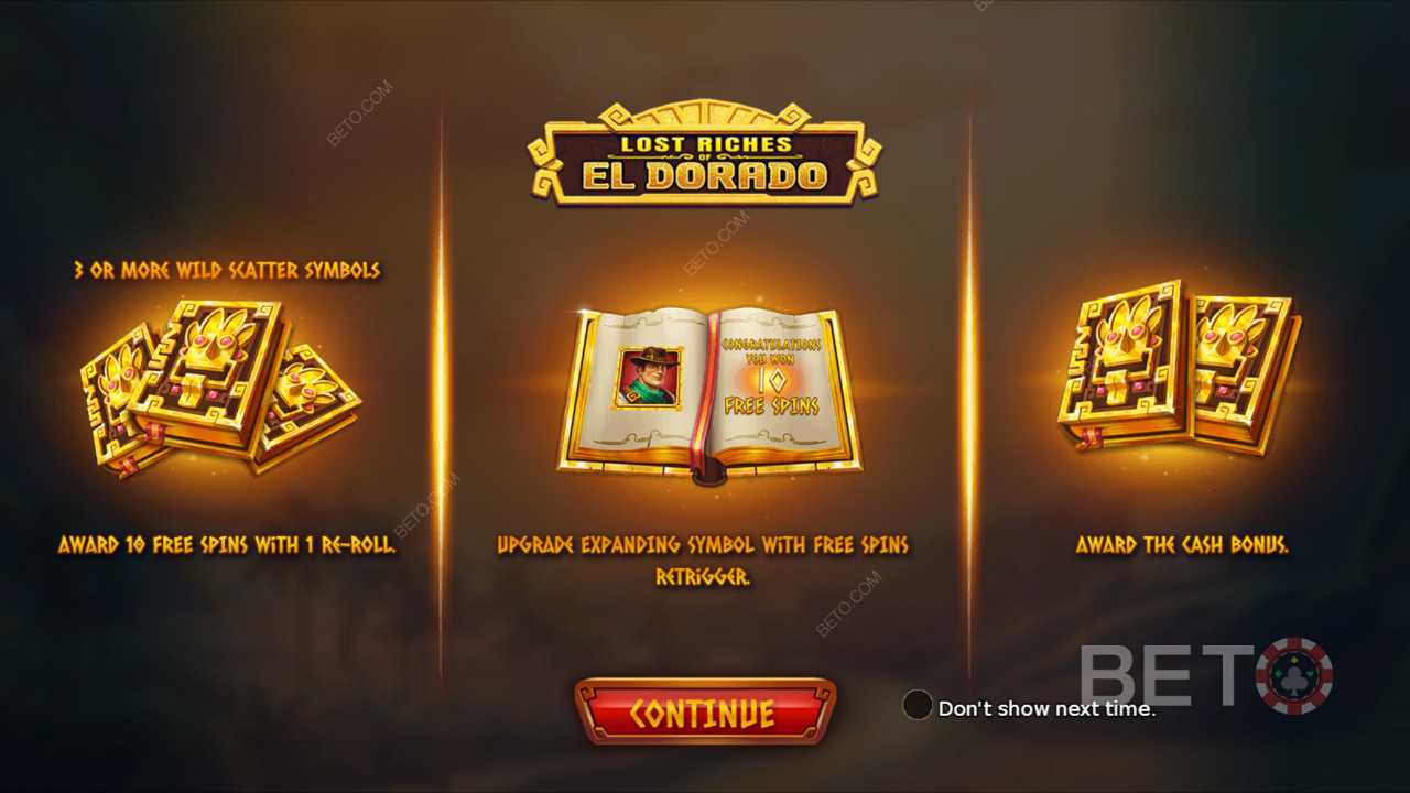 Der Intro-Bildschirm von Lost Riches of El Dorado mit einigen Informationen