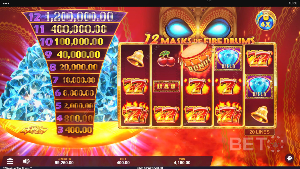 12 Masken des Feuers Trommeln Überprüfung durch BETO Slots