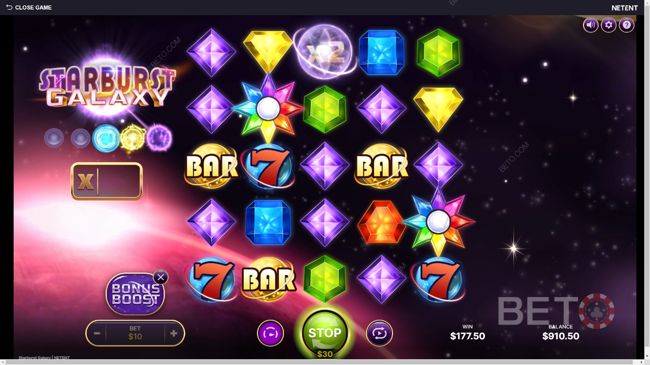 Gewinnen Sie das 25.000-fache Ihres Einsatzes im Starburst Galaxy Slot!