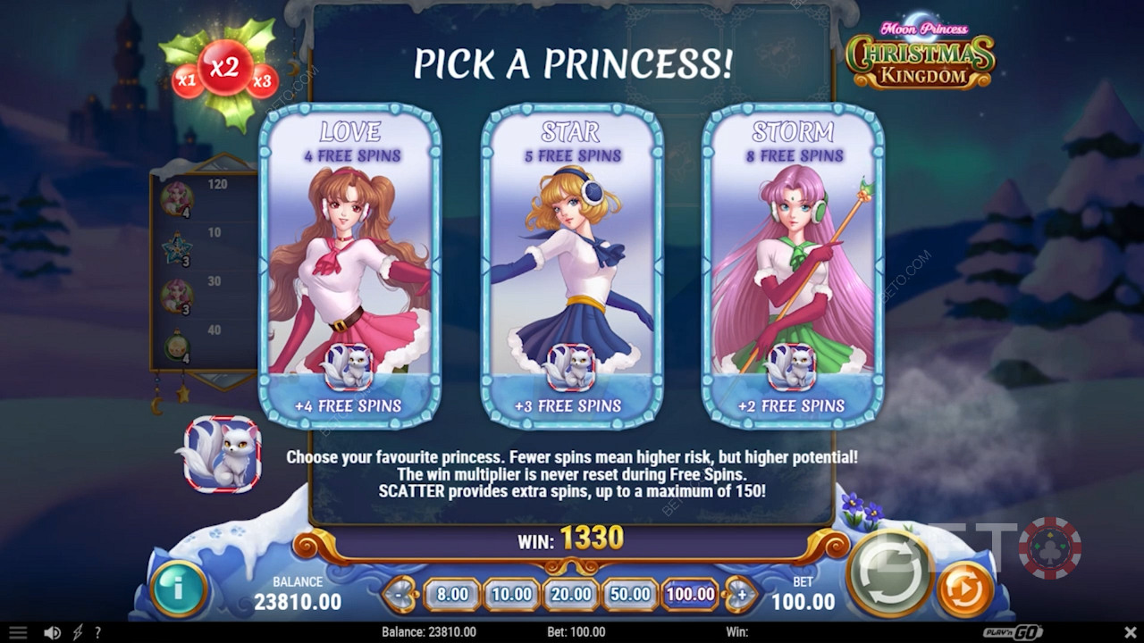 Spezielle Freispielrunde in Moon Princess Christmas Kingdom