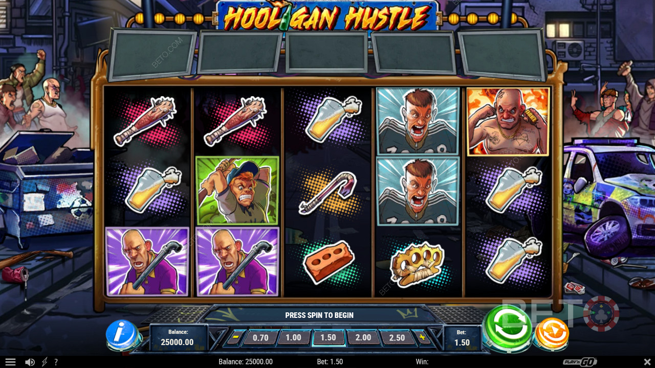 Genießen Sie mehrere leistungsstarke Funktionen wie die Freispielfunktion im Hooligan Hustle Slot