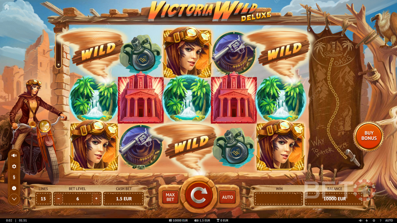 Gewinnen Sie das bis zu 25.000-fache Ihres Einsatzes im Victoria Wild Deluxe-Spielautomaten