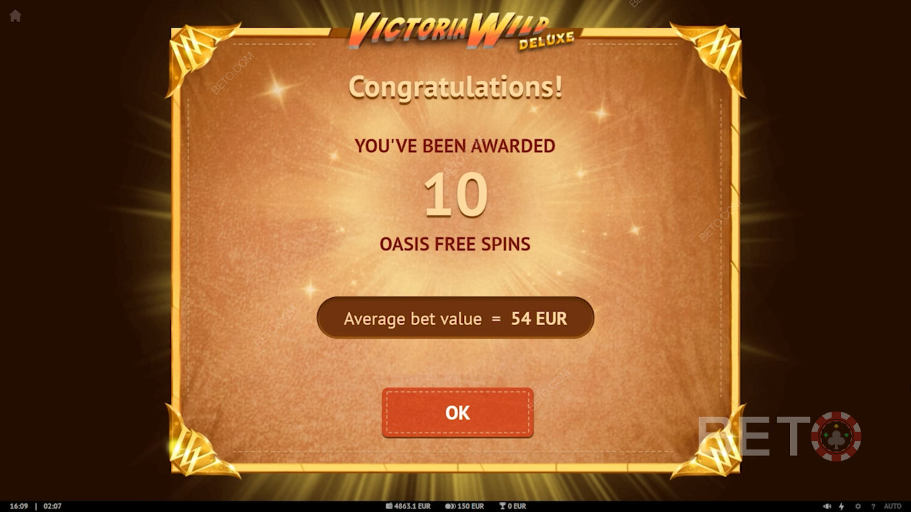 Erhalten Sie 10 Oasis Free Spin-Bonusrunden, indem Sie 25 Oasis-Scatter-Symbole sammeln