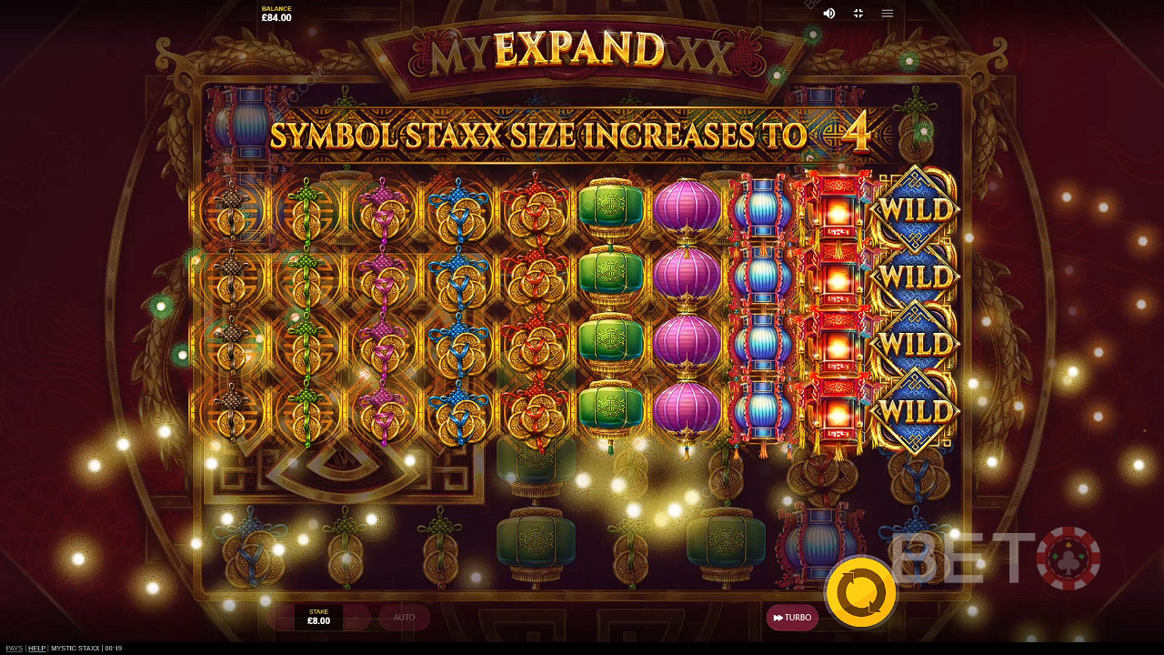 Ein einziger Dreh mit erweiterten Symbolen kann Ihnen im Mystic Staxx-Spielautomaten große Gewinne bescheren