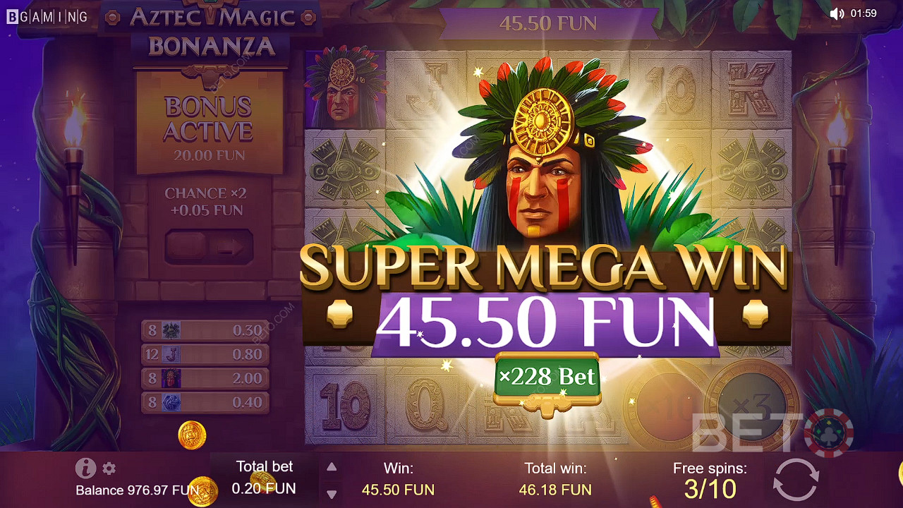 Holen Sie sich große Gewinne in den Freispielen des Spielautomaten Aztec Magic Bonanza