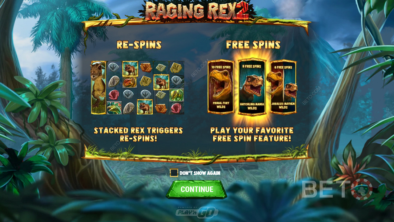 Genießen Sie Respins und 3 Arten von Freispielen im Raging Rex 2 Slot