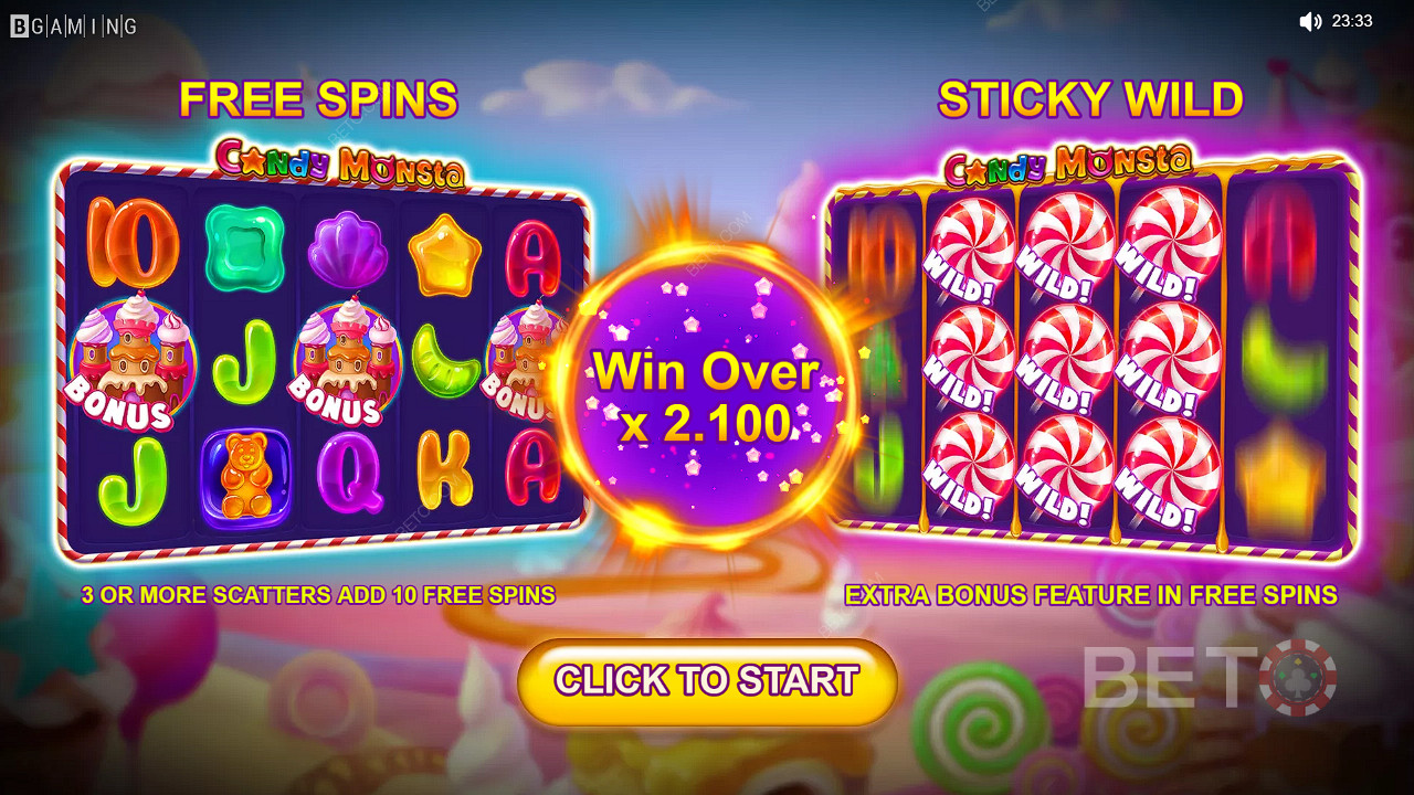 Spielen Sie Candy Monsta Slot - jetzt und gewinnen Sie Geldpreise im Wert von 1.000x den Gesamteinsatz
