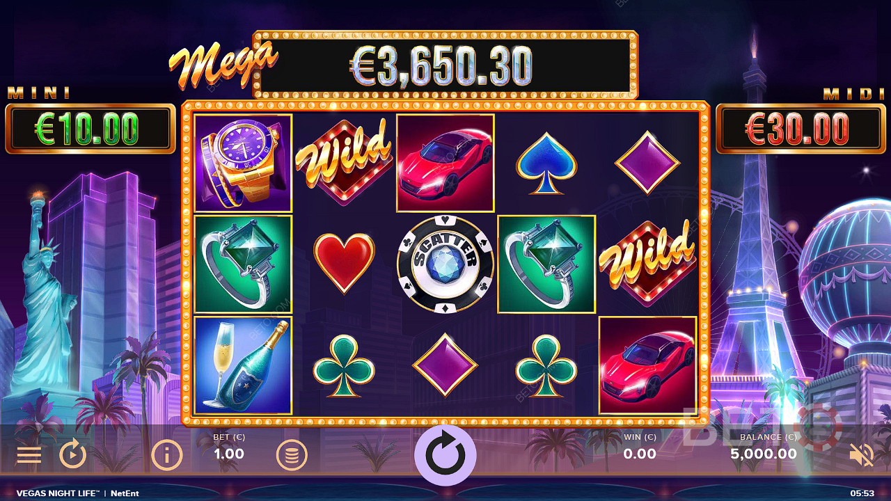 Der Mega-Jackpot steigt beim Vegas Night Life-Spielautomaten immer weiter an