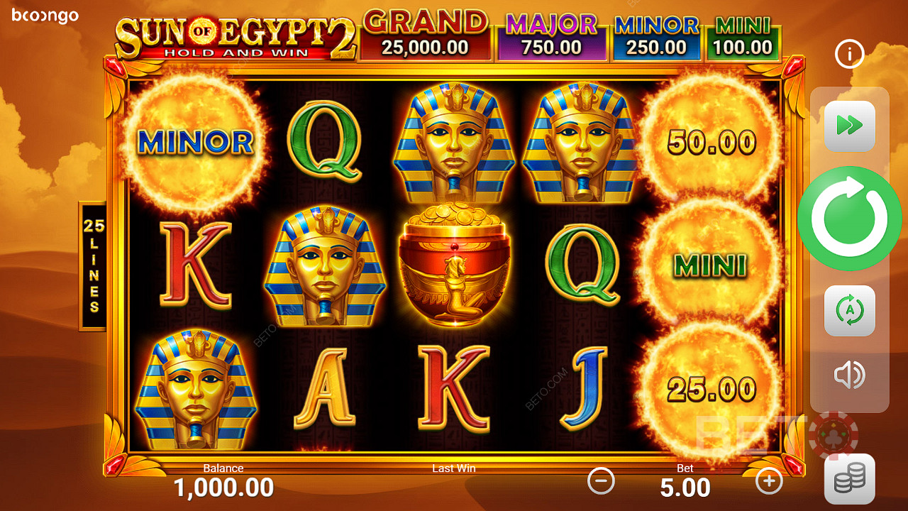 Sechs oder mehr Bonussymbole lösen das Bonusspiel im Spiel Sun of Egypt 2 aus.