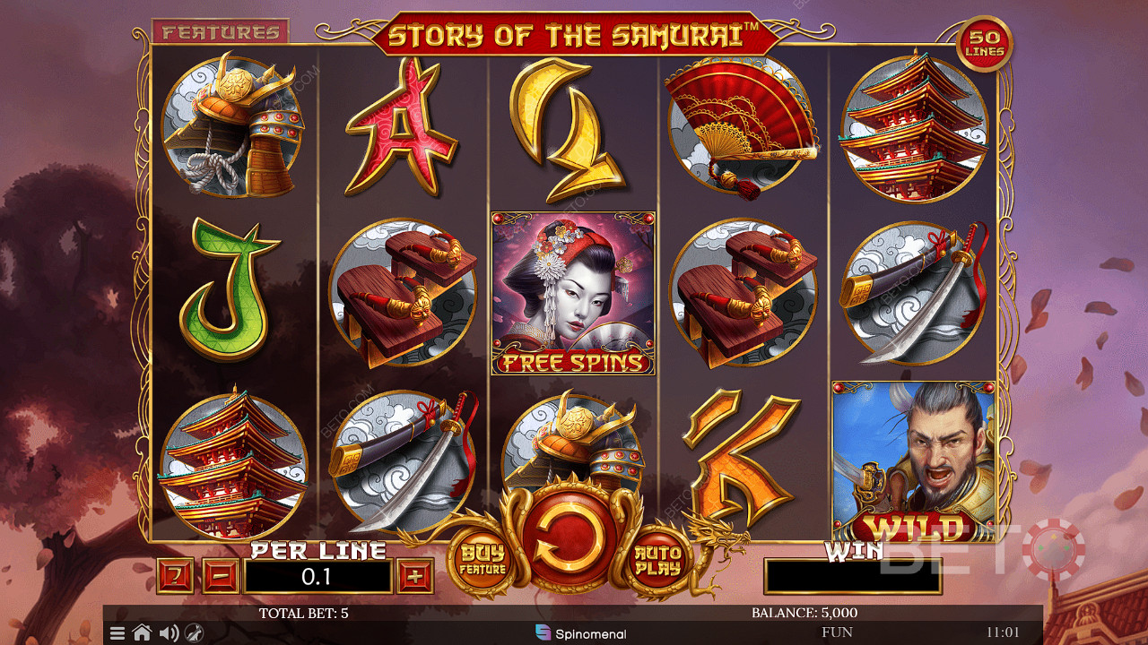 Sie können auf die Funktion Kaufen klicken, um Freispiele im Spielautomaten Story of The Samurai zu kaufen