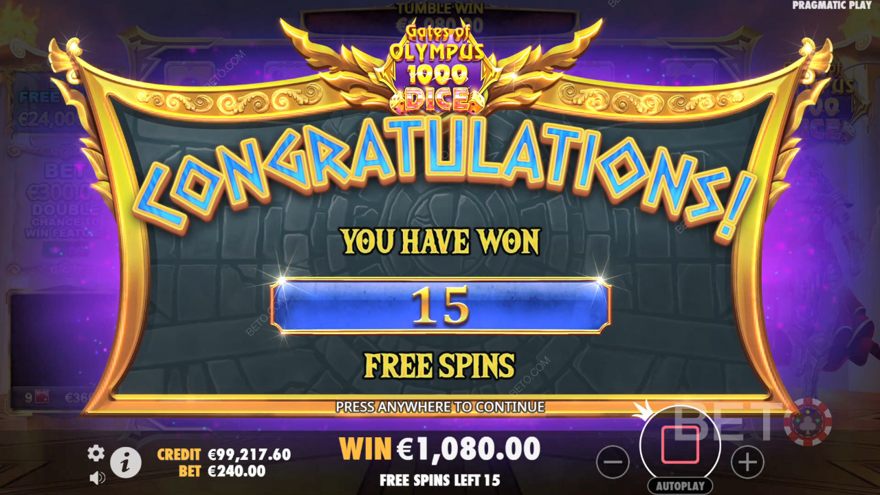 Gewinnen Sie das 15.000-fache Ihres Einsatzes im Gates of Olympus 1000 Dice Slot!