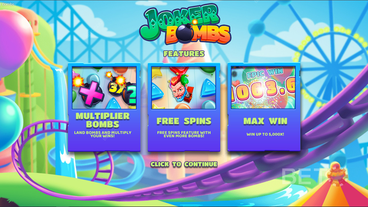 Genießen Sie Multiplikatorbomben, Freispiele und mehr in der Joker Bombs Slotmaschine