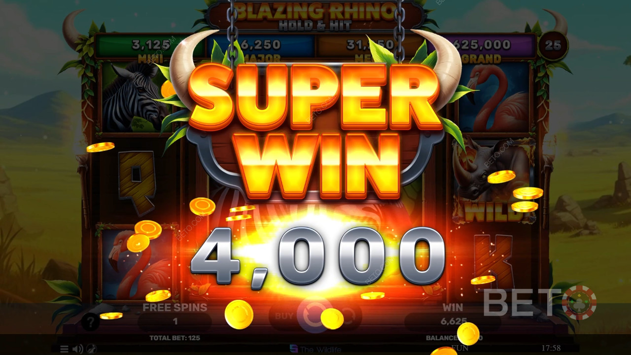Die Bonusfunktionen in Blazing Rhino Hold & Hit werden erklärt von Spinomenal