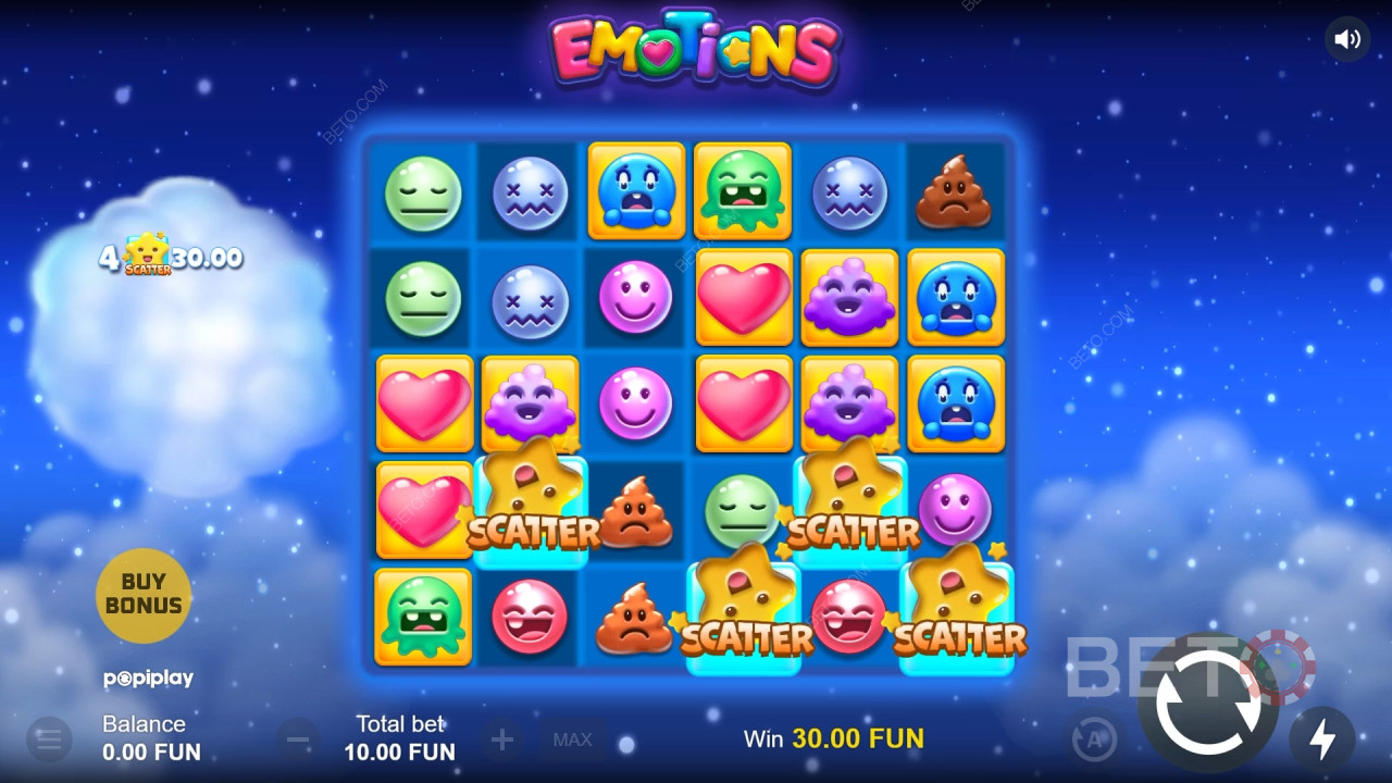 Bonusfunktionen in Emotions von Popiplay erklärt