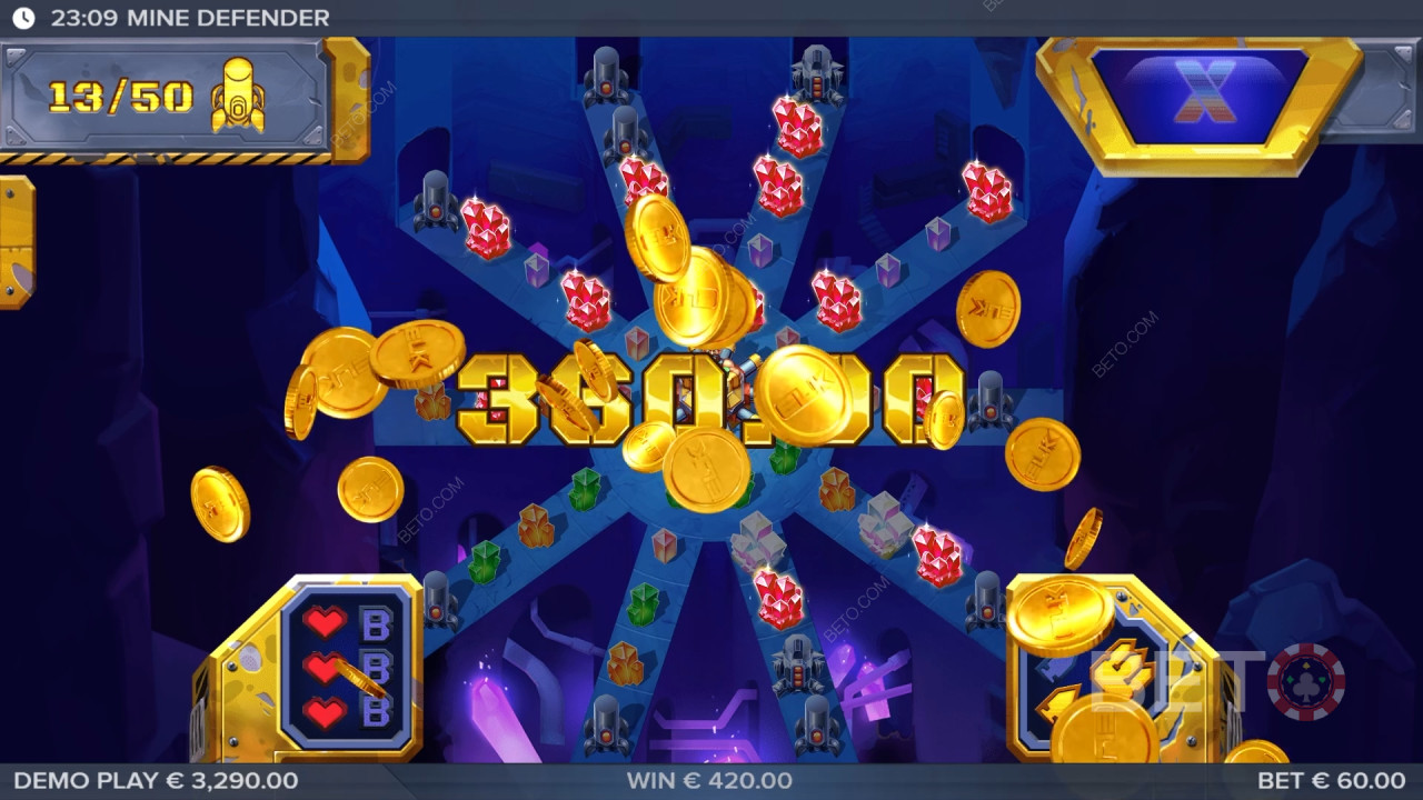Erklärte Bonusfunktionen in Mine Defender von ELK Studios