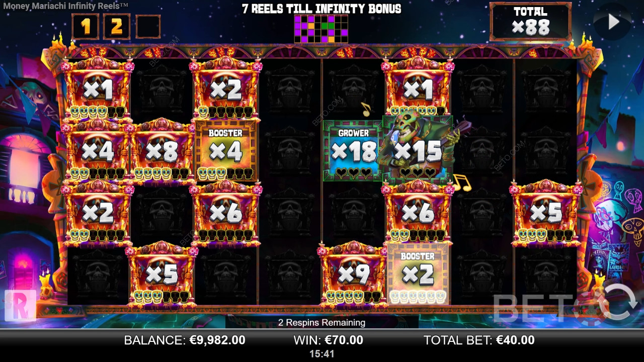 Bonusfunktionen erklärt in Geld Mariachi Fiesta Infinity Reels von Reel Play
