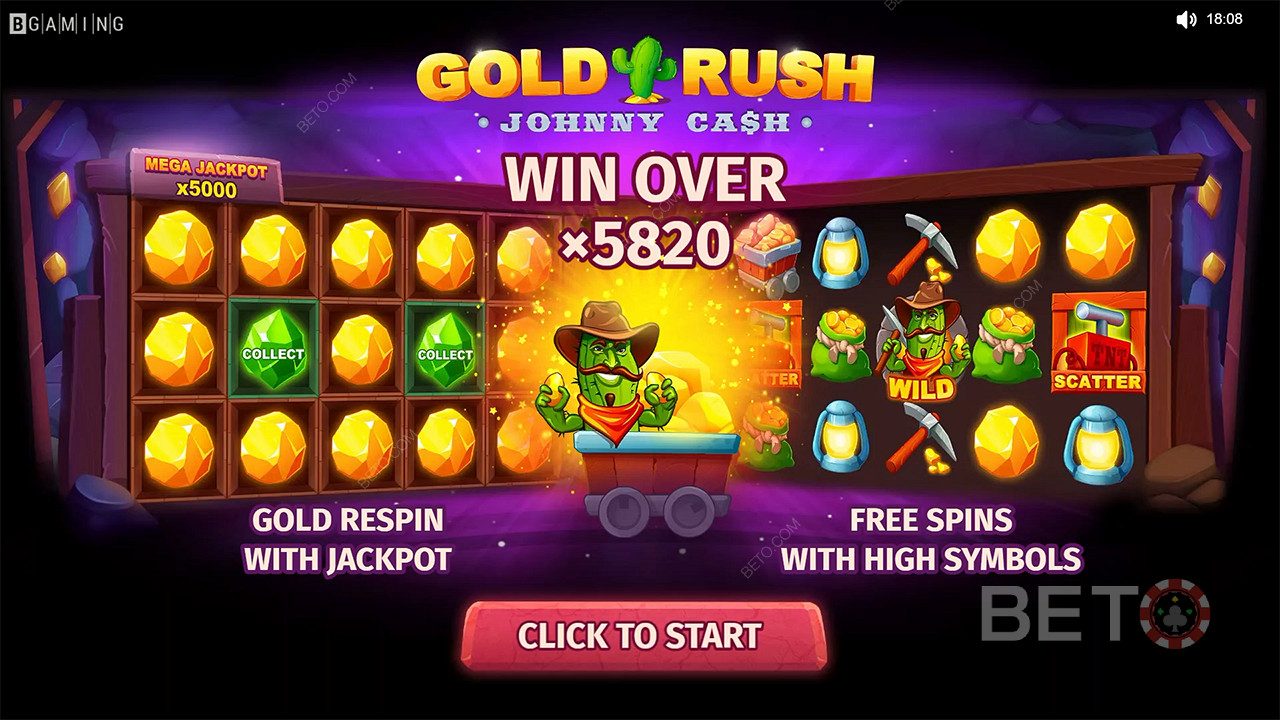 Genießen Sie Respins und Freispiele mit hochauszahlenden Symbolen in der Slotmaschine Gold Rush With Johnny Cash